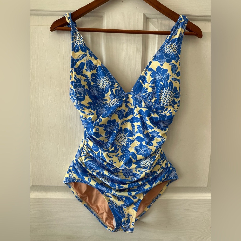 JCrew NWT blue & Yellow Floral One-Piece womens Swimsuit Sz 8